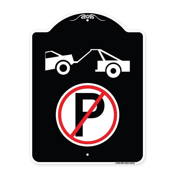 No Parking Tow Away Zone Symbol Heavy-Gauge Aluminum Architectural Sign, 24" x 18", BW-1824-23612